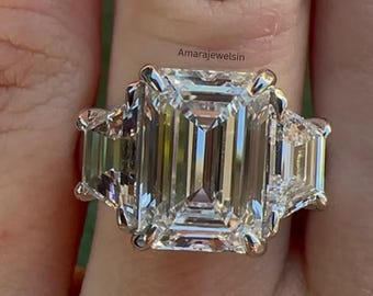 4 CT Lab Grown Diamond Engagement Ring, Emerald Cut, 14K White Gold