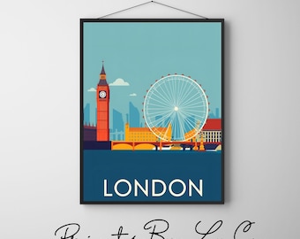 London Travel Print Wall Art - Travel Poster of London - London Art Lovers Gift - UK Art Gift - Retro Style Wall Art