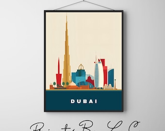 Dubai Travel Print Wall Art - Travel Poster of Dubai - Dubai Art Lovers Gift - UAE Art Gift - Retro Style Wall Art