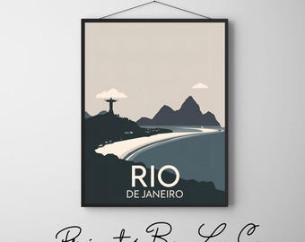 Plakat podróżniczy Rio De Janeiro – Plakat podróżniczy Rio De Janeiro – Prezent dla miłośników sztuki w Rio – Prezent artystyczny z Brazylii – Sztuka nowoczesna