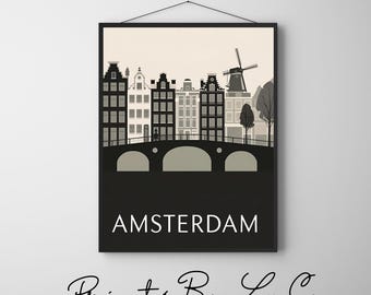 Amsterdam Travel Print Wall Art - Travel Poster of Amsterdam - Amsterdam Art Lovers Gift - Netherlands Art Gift - Modern Art
