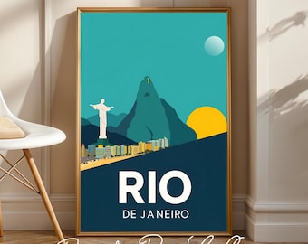 Rio De Janeiro Travel Print Wall Art - Travel Poster of Rio De Janeiro - Rio Art Lovers Gift - Brazil Art Gift - Retro Style Wall Art