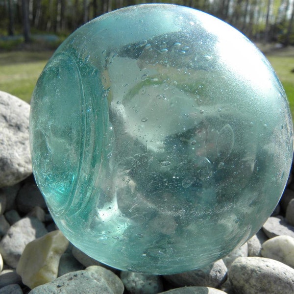 Aqua Blue Japanese Glass Fishing Float, Collectors Vintage Glass Ball, Home Decor
