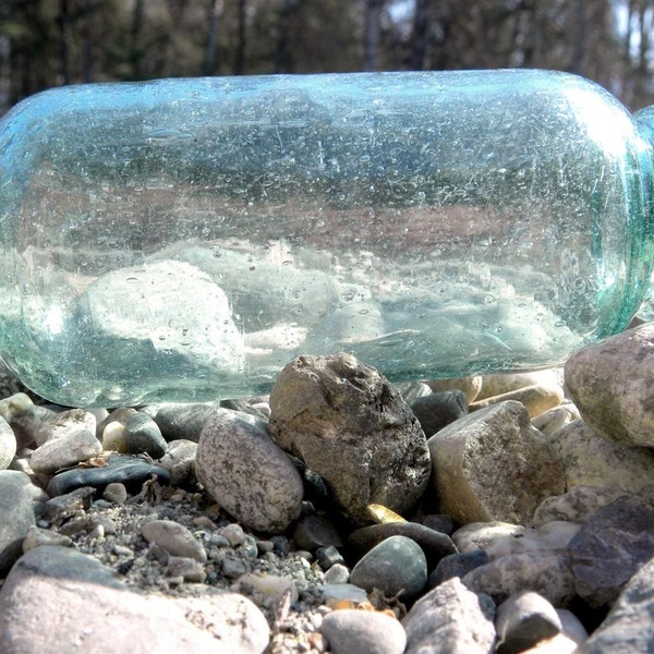 Glass Fishing Float, Rolling pin, Collectibles, Home Decor, Aqua, Hokkaido