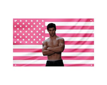 Bandera estadounidense de Jacob, negra y rosa: bandera de pared de Crepúsculo, decoración de habitación de Taylor Lautner, pancarta para dormitorio