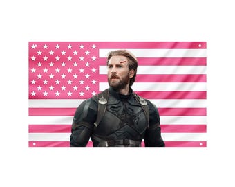 Tapiz de pared rosa de Chris Evans con la bandera de EE. UU. – Bandera del actor, pancarta decorativa para sala de cine.