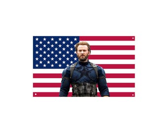 Bandera de Estados Unidos del Capitán América (Chris Evans) – Bandera de pared de superhéroes de Marvel, decoración para sala de cine