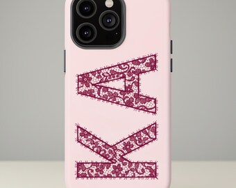 Estuche para teléfono con iniciales de encaje y monograma personalizable, estuche resistente, letras y colores personalizados Estuche para teléfono con iniciales de monograma iPhone y Samsung