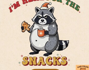 Mapache navideño retro y divertido en formato PNG, Vengo por el bocadillo en formato PNG, Mapache PNG, Mapache divertido en formato PNG, Navidad divertida en formato PNG, Diseño digital navideño