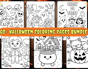 Más de 60 páginas para colorear de Halloween, regalo de última hora, paquete de páginas para colorear de Halloween PNG, libro para colorear de Halloween imprimible para niños.