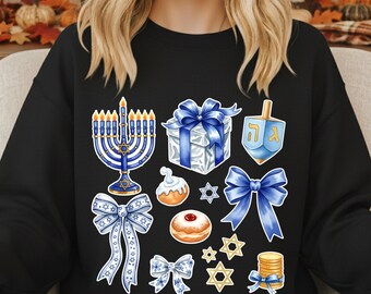 Coqueta de Janucá, Dreidel, Menorá, Acuarela PNG, Coqueta de Janucá PNG, Imágenes prediseñadas de festividades judías, Idea de regalo de Janucá, PNG judío de invierno