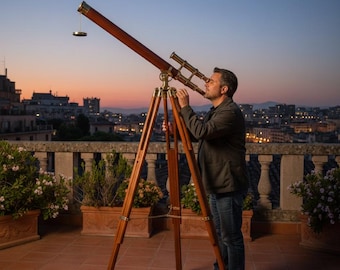 Personalized Brass Telescope, Wooden Tripod, Nautical Decor