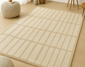 Neutral Beige Geometric Area Rug - Modern Tufted Rug
