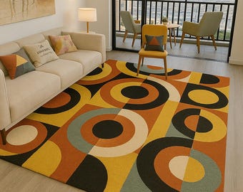 Retro Geometric Wool Rug | 100% NZ Wool Hand-Tufted Carpet