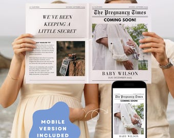 Krantsjabloon babyaankondiging, Pregnancy Reveal (canva bewerkbaar, pdf)