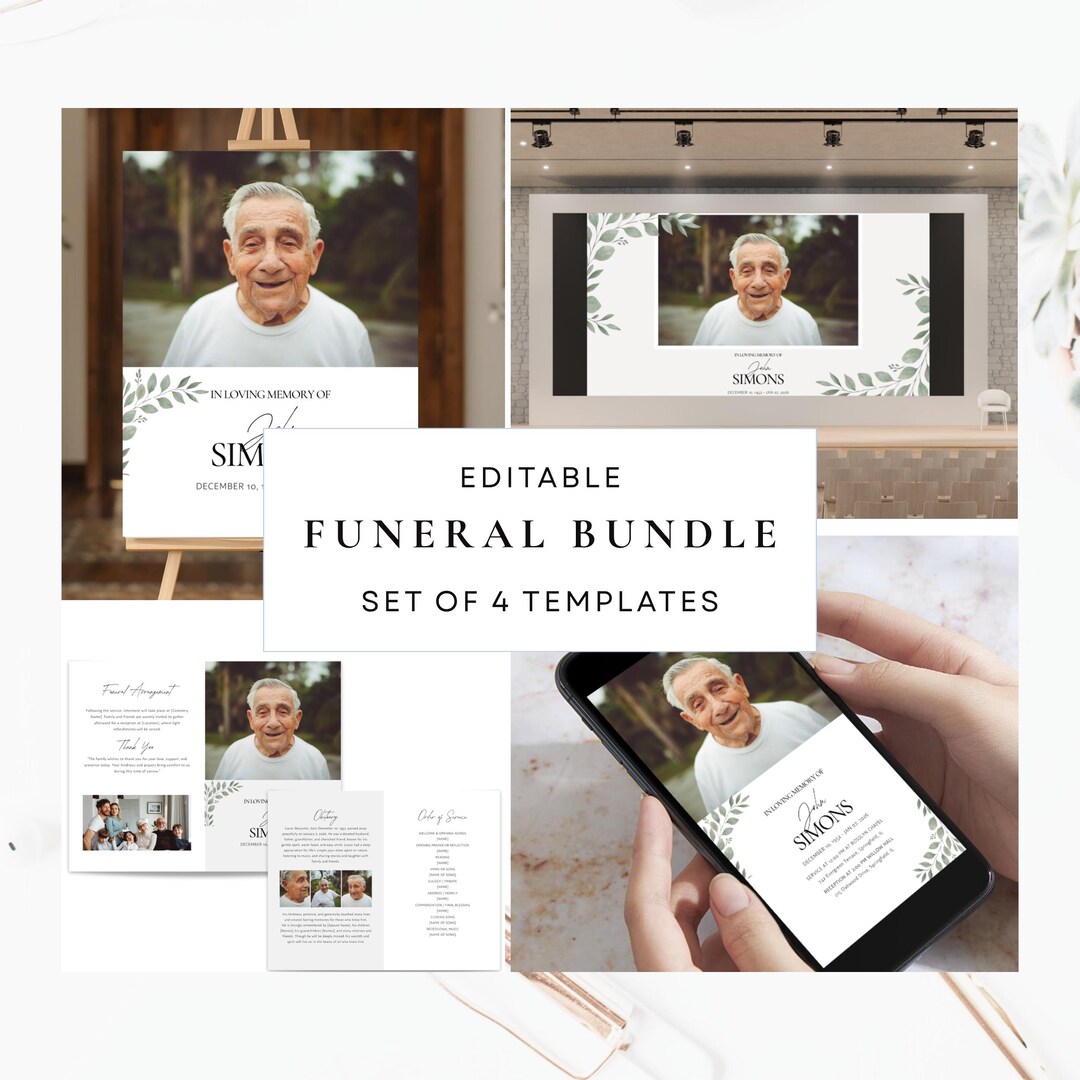 Editable Funeral Canva Template Bundle, Memorial Celebration of Life ...