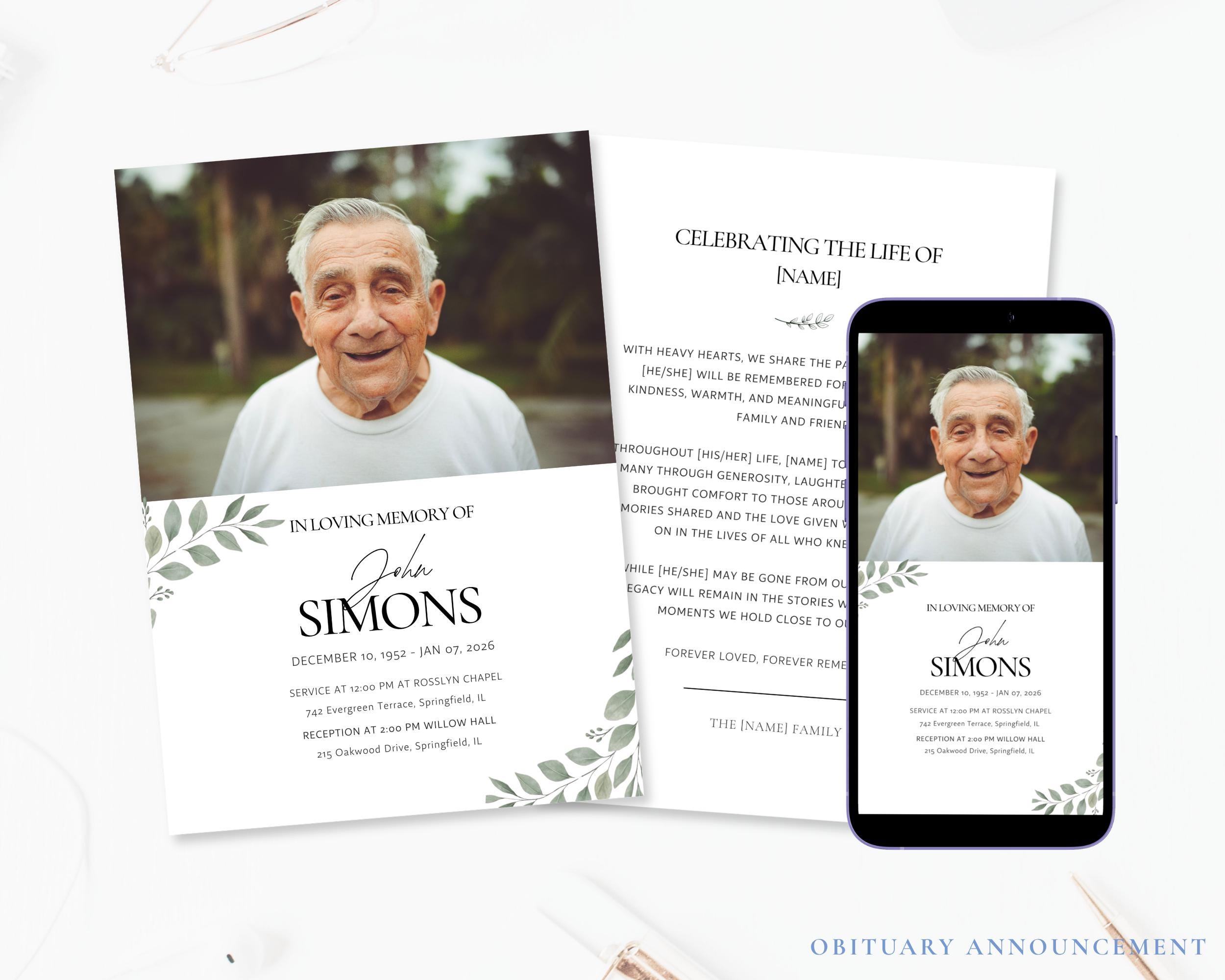 Editable Funeral Canva Template Bundle, Memorial Celebration of Life ...