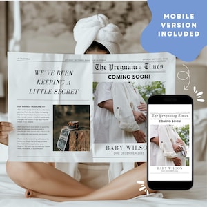 Baby announcement newspaper, pregnancy announcement newspaper, newspaper baby, printable newspaper, canva newspaper announcement,