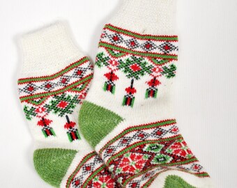 Wool Socks for Women – Ukrainian Handmade, Festive Pattern Designs, Cozy Winter Gift | UK 3.5–7