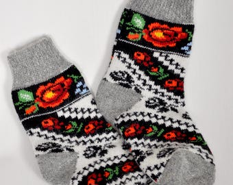Wool Socks for Women – Ukrainian Handmade, Floral & Festive Designs, Cozy Winter Gift | UK 3.5–7