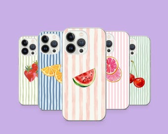 Fruit Phone Case Stripe Cover For iPhone 17Pro, 16, 15, 14, 13, 12, Samsung S26, S25, S24, S23Fe, A16, A26, A56, Pixel 10, 9Pro