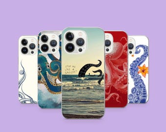 Funda de pulpo con diseño submarino para iPhone 17Pro, 16, 15, 14, 13, 12, Samsung S26, S25, S24, S23Fe, A16, A26, A56, Pixel 10, 9Pro