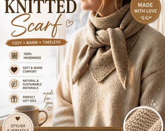 Easy Knit Triangle Scarf Pattern PDF, Beginner Bandana Shawl Tutorial, Small Neck Scarf Knitting
