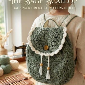 Sage Scallop Crochet Backpack Pattern (PDF), Puff Stitch Bag Tutorial