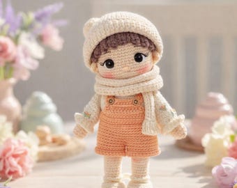 Crochet Amigurumi Girl Doll Pattern PDF, Beginner Friendly Doll with Hat & Scarf