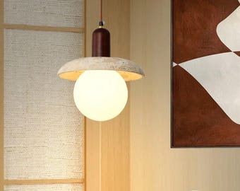 Nordic Wood Travertine Pendant Lamp, Modern Hanging Light
