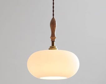 White Glass Ribbed Globe Pendant Light, Modern Crystal Chandelier for Bedroom & Living Room