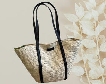 Bolsa de praia de palha trançada, bolsa de ombro feminina estilo boho, bolsa de vime para o verão.