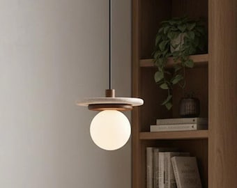 Yellow travertine ceiling pendant, minimalist Nordic hanging light, modern decor