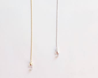 TORO // Tiny Quartz Point Necklace, Quartz Necklace, Lariat Necklace, Gold Y Necklace, Silver Y Necklace, Boho Necklace, Crystal, Clear