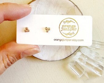 Triple Dot Crystal Stud Earrings, 14K Gold Plated, Minimalist