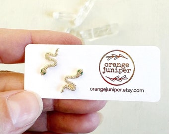 Snake small stud earrings, gold studs, cute earrings, minimal minimalist, crystal, snake jewelry, stocking stuffer, simple, boho, mystical