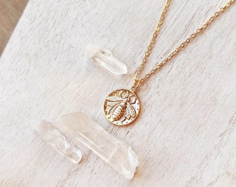 Queen bee medallion necklace, bee jewelry, adjustable layering necklace, simple minimalist, stocking stuffer, boho jewelry round pendant