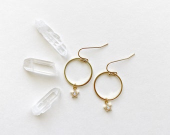 Star hoop earrings, hoop dangles, opal, cubic zirconia, star jewelry, celestial, gold, boho, lightweight, Christmas gift, gift idea for her