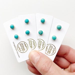 Small Turquoise Stud Earrings, Christmas gift, Boho Beach Earrings, Simple, Boho Vibes, Blue and Gold, Stocking Stuffer, Gift for Mom