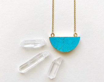 Half moon necklace, blue moon, gold, short, celestial necklace, Christmas gift, blue, turquoise, howlite, boho necklace, moon jewelry