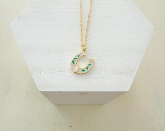 Horseshoe Necklace, Horse Jewelry, Horse Lovers, Gold Necklace, Horse Gift, Lucky Charm, Opal, Cable Chain, Colorful, Stocking Stuffer