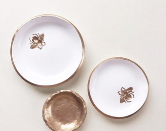 Queen Bee Dish, White Gold Ring Dish, Jewelry Holder, Bee Gift, Boho Decor, Honey Bee, Engagement, Jewelry Dish, Christmas gift, Bee Decor