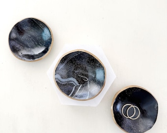 Black Ring Dish, Milky Way, Jewelry Display, Small Trinket Dish, Swirl Dish, Outer Space Art, Black Marble Decor, Space Lover Gift, Clay,