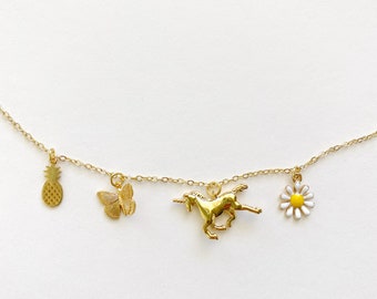 JOIA // little girl's necklace, unicorn, pineapple, flower, daisy, butterfly, gold necklace, girl's jewelry, holiday gift, Christmas