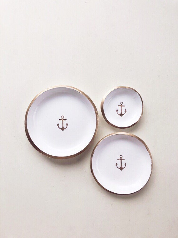 Anchor Dish, Beach Lover Gift, White and Gold Ring Dish, Jewelry Holder, Beach Wedding, Beach Decor, Boat Lovers Gift, Engagement Gift, Navy