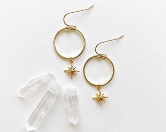 STARLITE // star earrings, North Star, gold earrings, hoops, hoop dangles, celestial jewelry, lightweight, boho earrings, Christmas gift