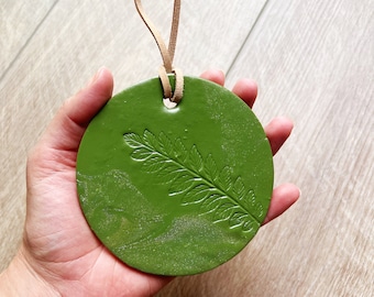 FERN // wall hanging boho, leaf wall art decor, clay green hanging suede leather, new home gift, unique home decor, lush tropical outdoors