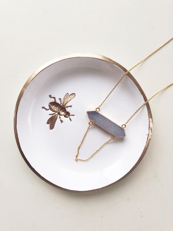 Honeybee White and Gold Ring Dish, Jewelry Holder, Bee Gift, Boho Decor, Honey Bee, Engagement Gift, Trinket Dish, Home Decor, Gift for Mom