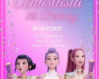 Kpop Anime Invite, Kpop Birthday Cards, Editable Demon Hunter Invitation, Kpop Theme Party Decor