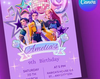 K-Pop Anime Birthday Invitation - Editable Canva Template (Digital Download)